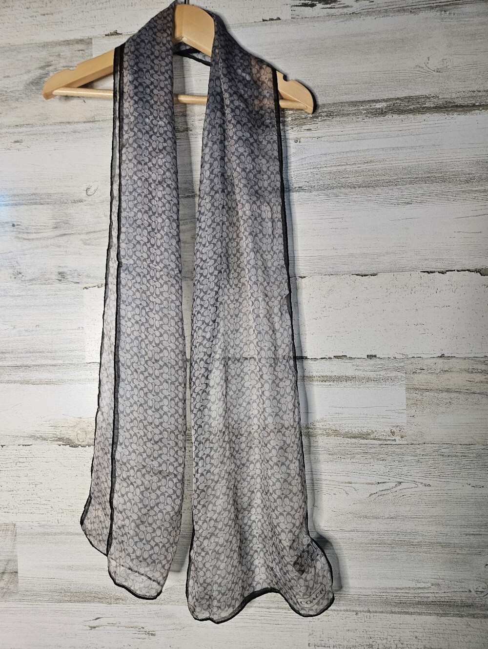 Coach Sheer Scarf Silk and Metallic C Logo Sparkle